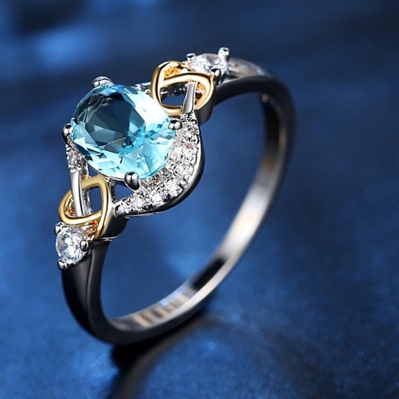 Blue Zircon silver plated Fashion Oval Sky Blue ring size 6 - Picture 3 of 9